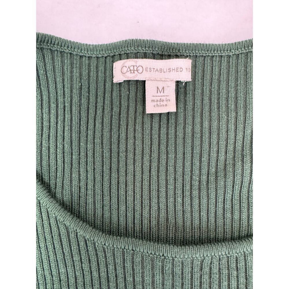 Eyelet Lace Sweater Long Sleeve Lightweight Puff Sleeve Green Cato Women Medium - Picture 8 of 8